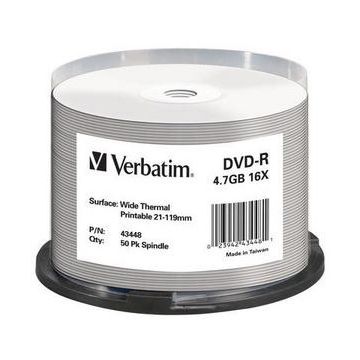 Verbatim DVD-R 16x Wide Thermal Printable No ID Brand cake50