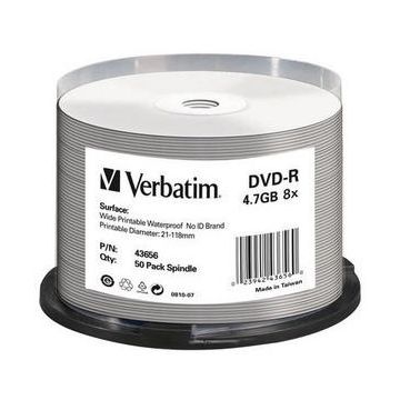 Verbatim DVD-R 8x Wide Glossy Printable Waterproof No ID Brand cake50
